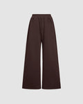 Mid Rise Elastic Waist Wide Leg Trousers In Chocolate Brown