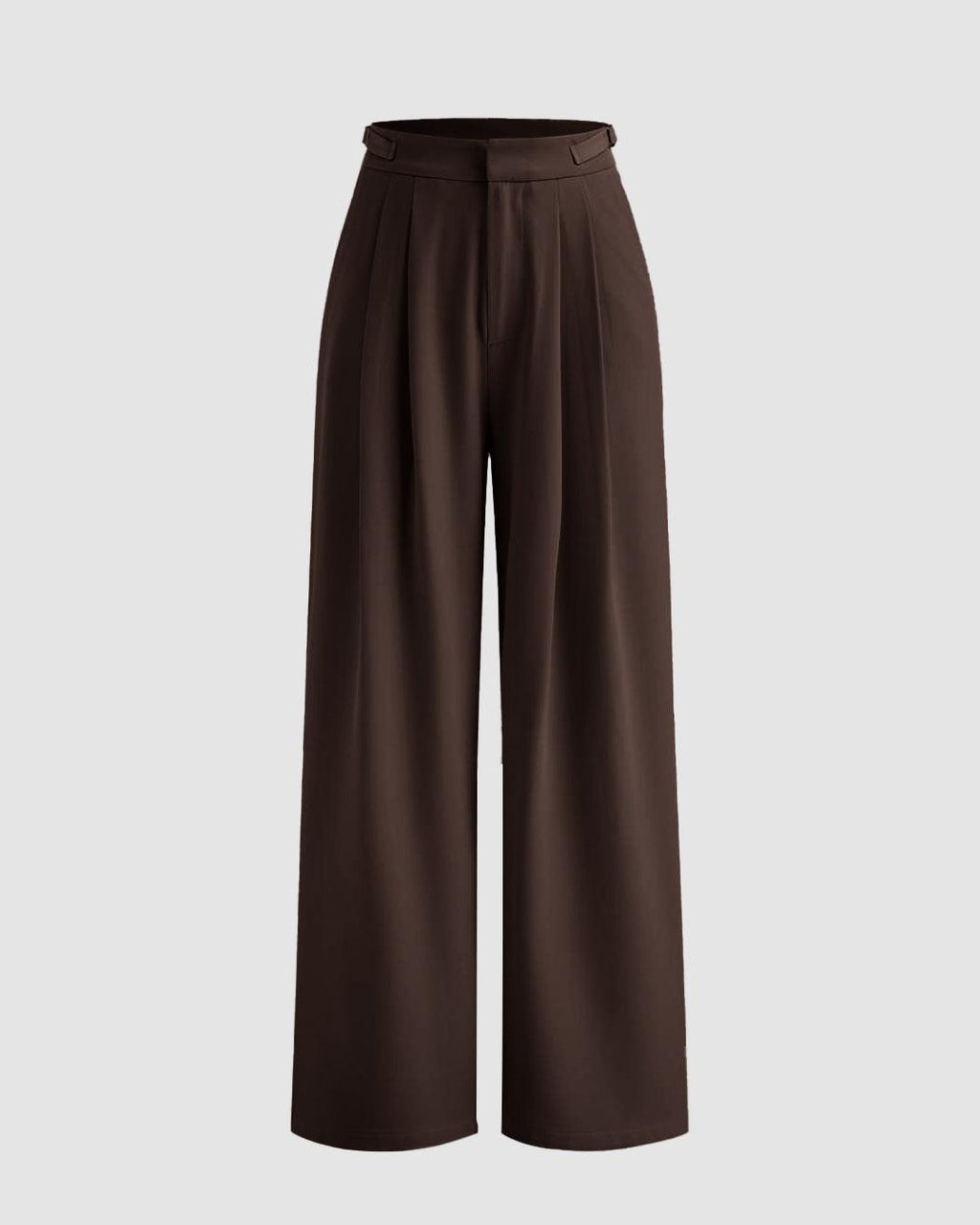 Mid Rise Solid Pleated Belted Straight Leg Trousers In Coco Brown