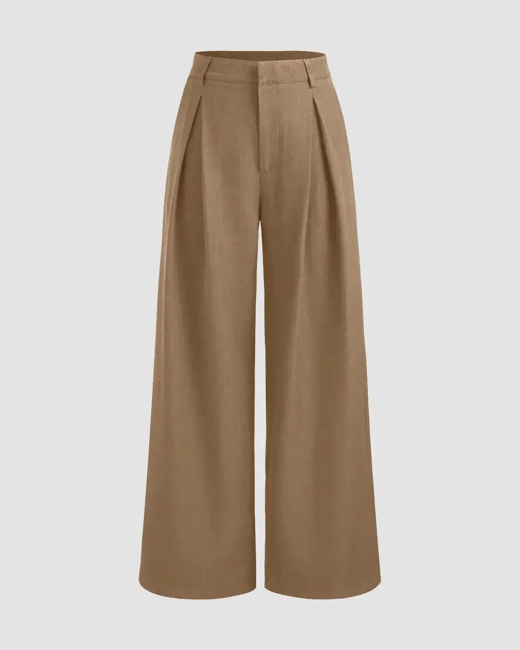 Mid Rise Solid Pleated Trousers with Straight Leg In Mud