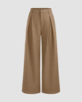 Mid Rise Solid Pleated Trousers with Straight Leg In Mud