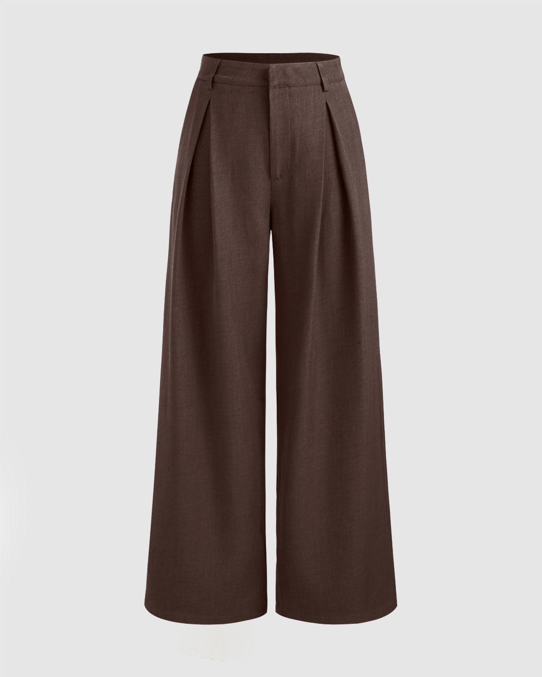 Mid Rise Solid Pocket Straight Leg Trousers In Coco Brown
