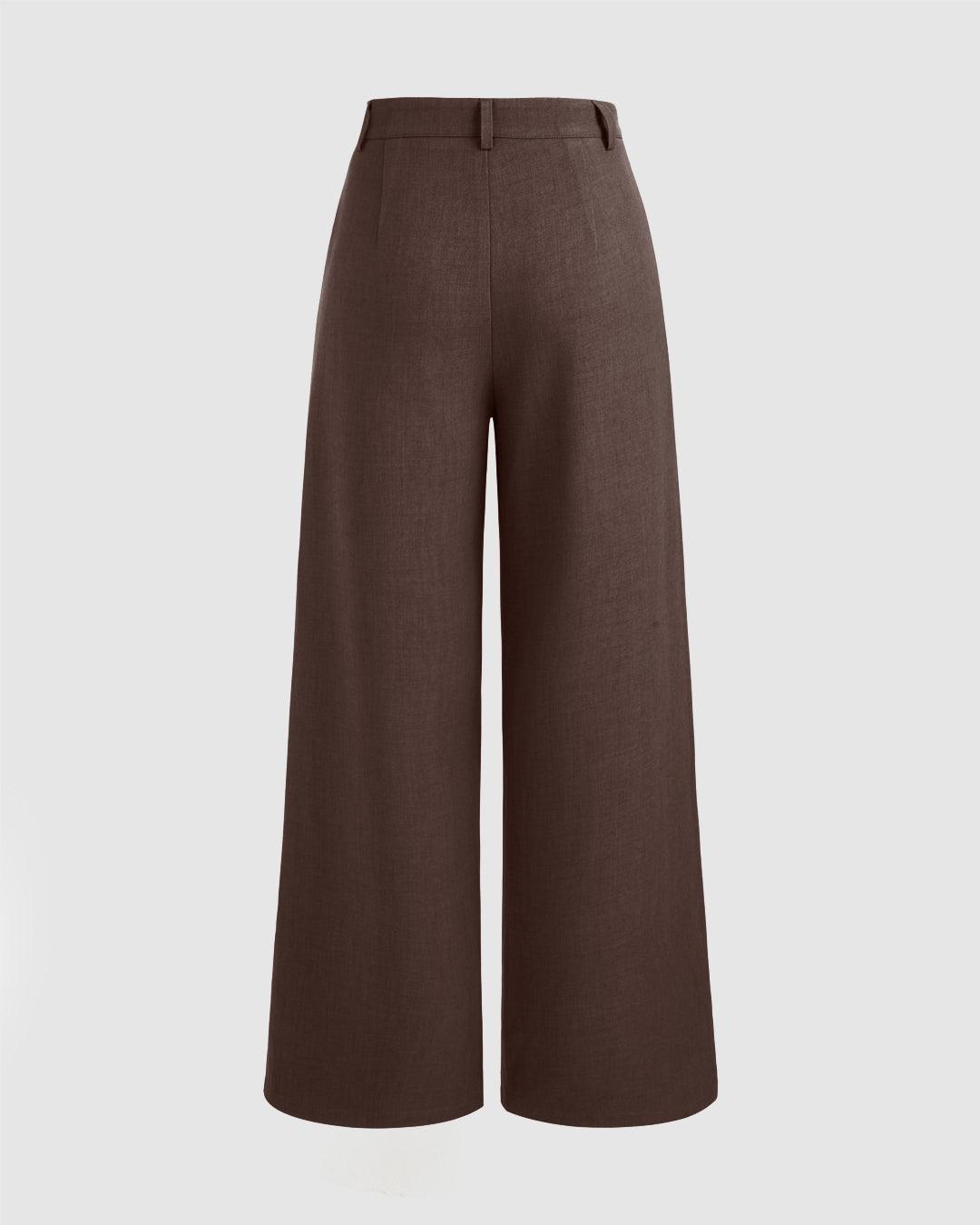 Mid Rise Solid Pocket Straight Leg Trousers In Coco Brown