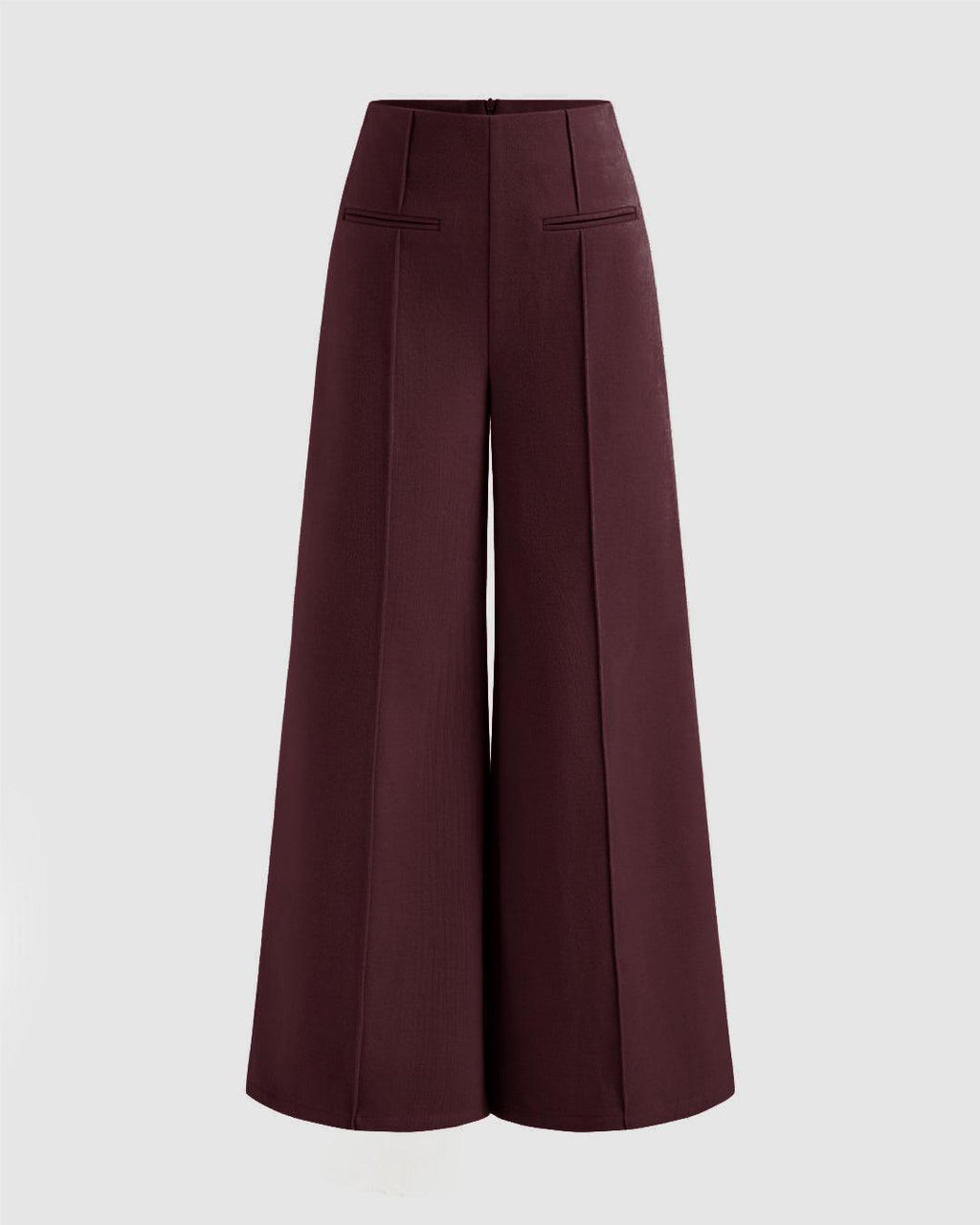 Mid Rise Solid Wide Leg Trousers In Wine