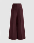 Mid Rise Solid Wide Leg Trousers In Wine