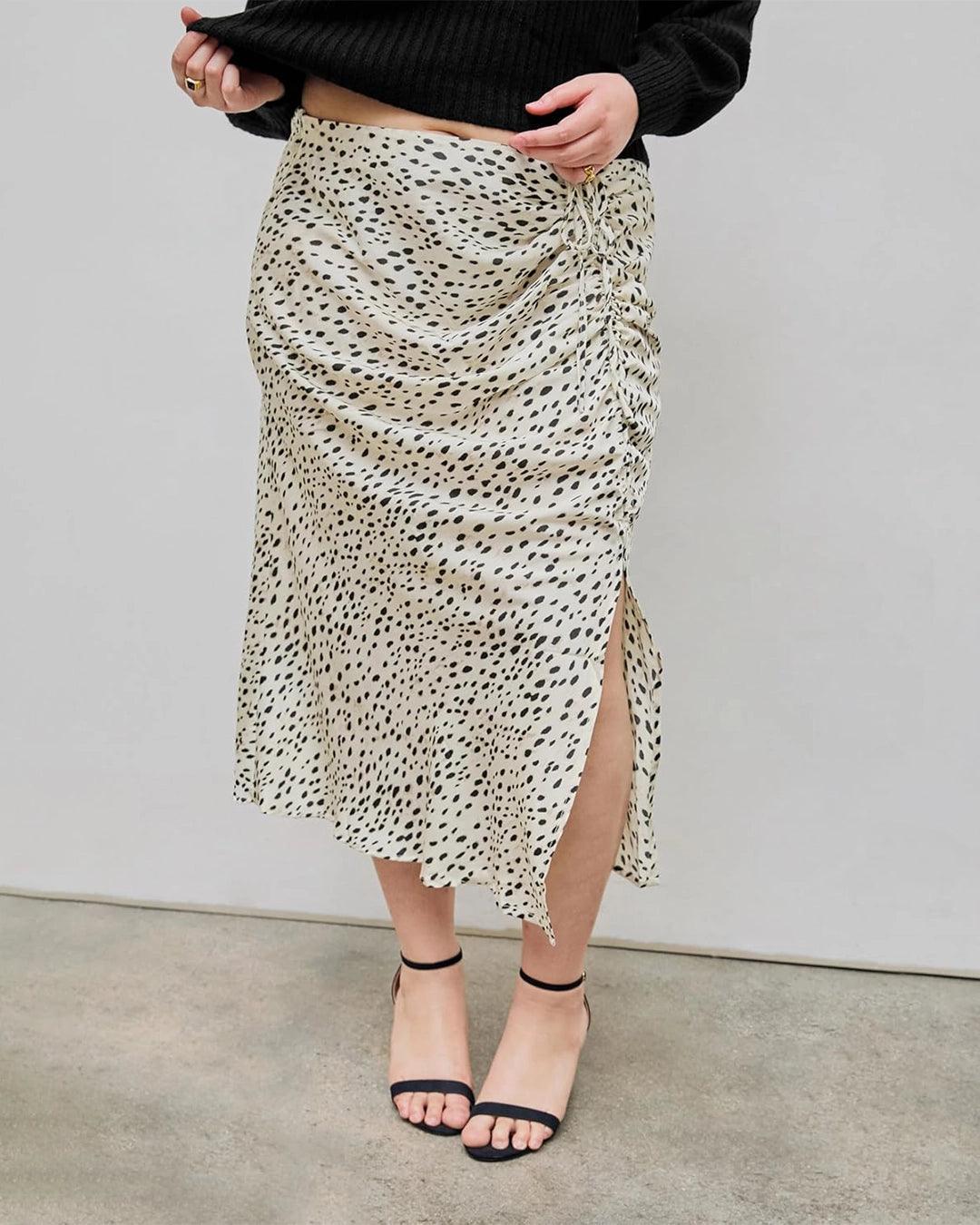 Middle Waist Leopard Print Ruffle Maxi Skirt Curve & Plus