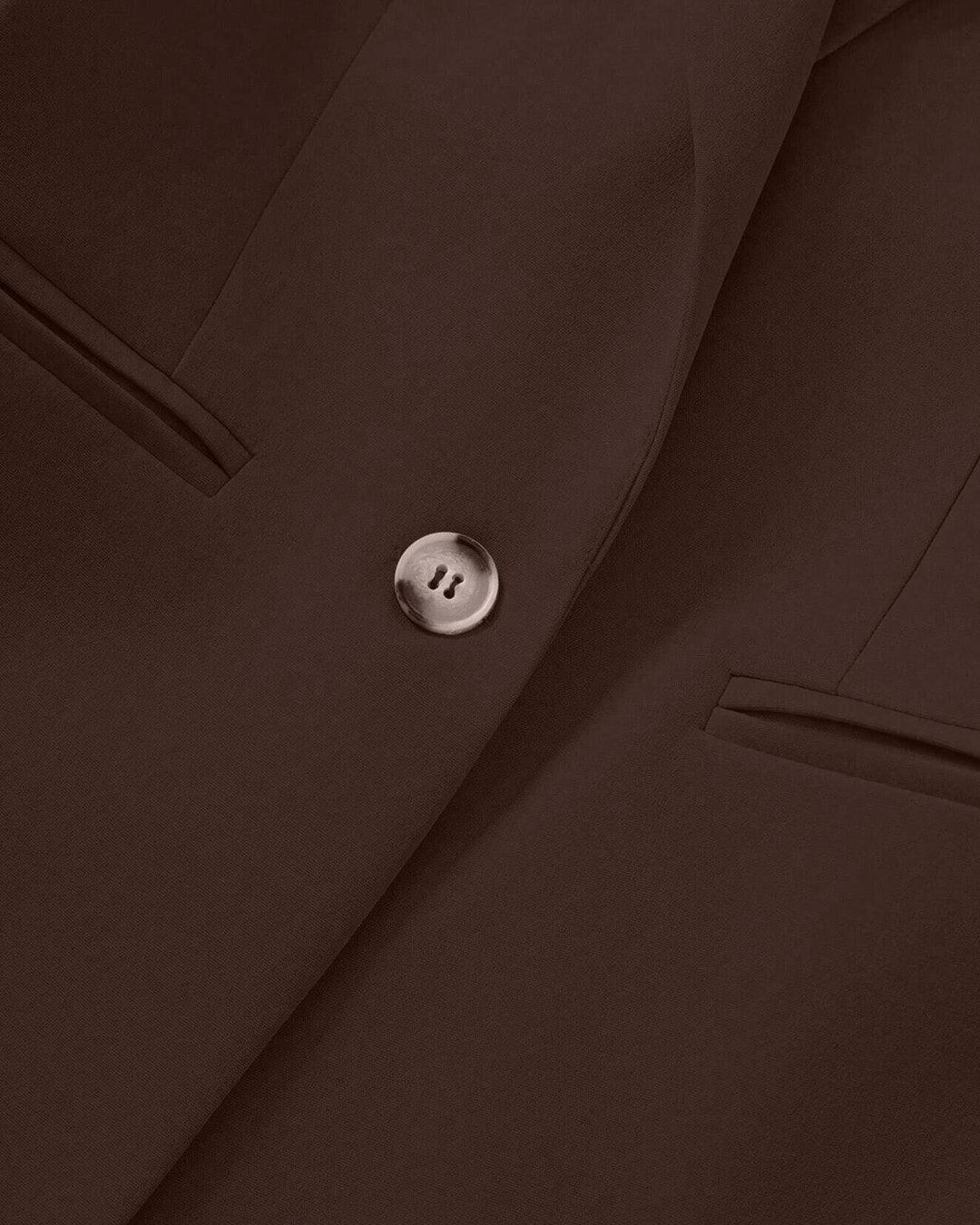 Minimalist Solid Color Notched Collar Single Button Business Suit Jacket & Pant Set In Coco Brown