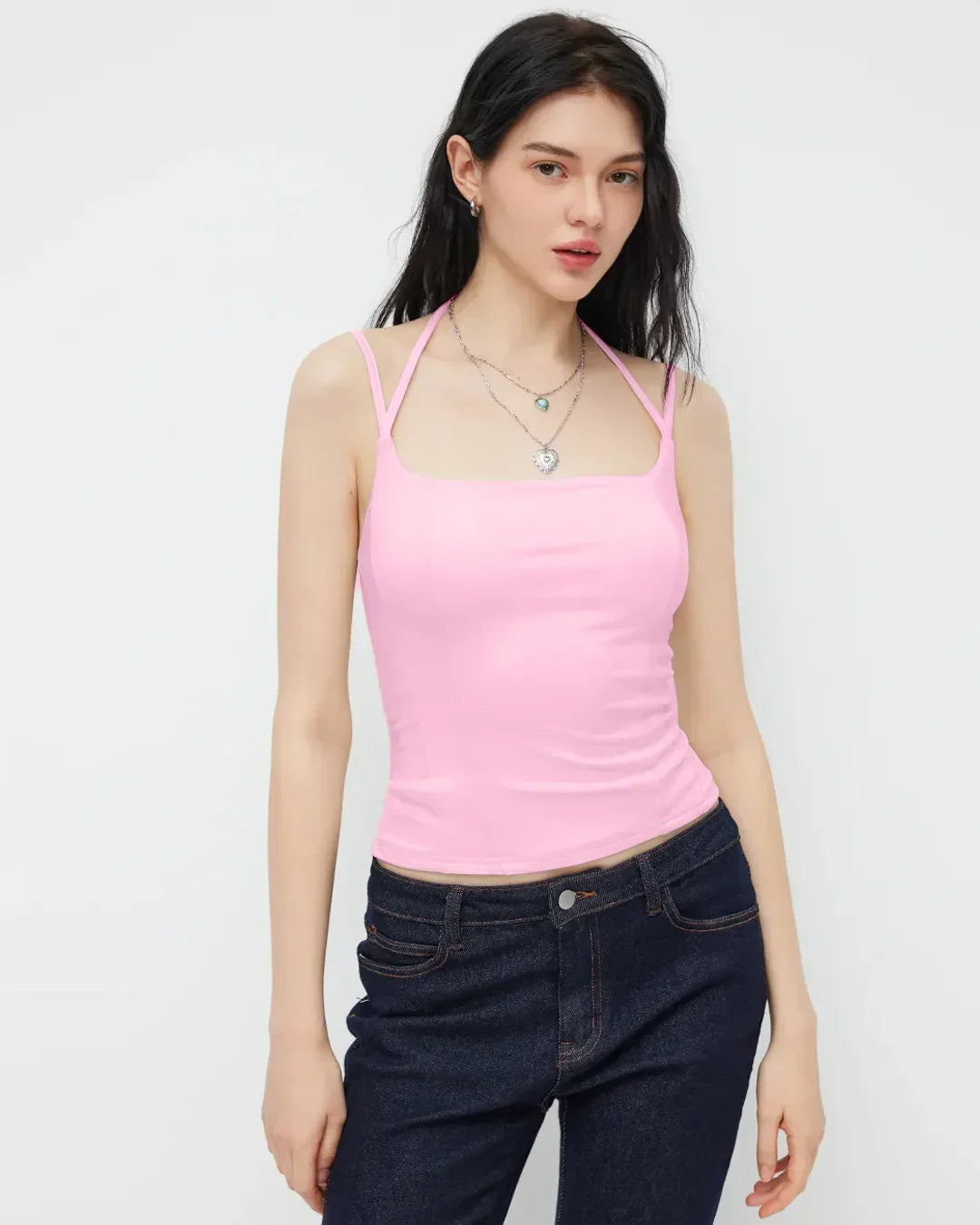 Minimalist Square Neck Cami Top in Prism Pink
