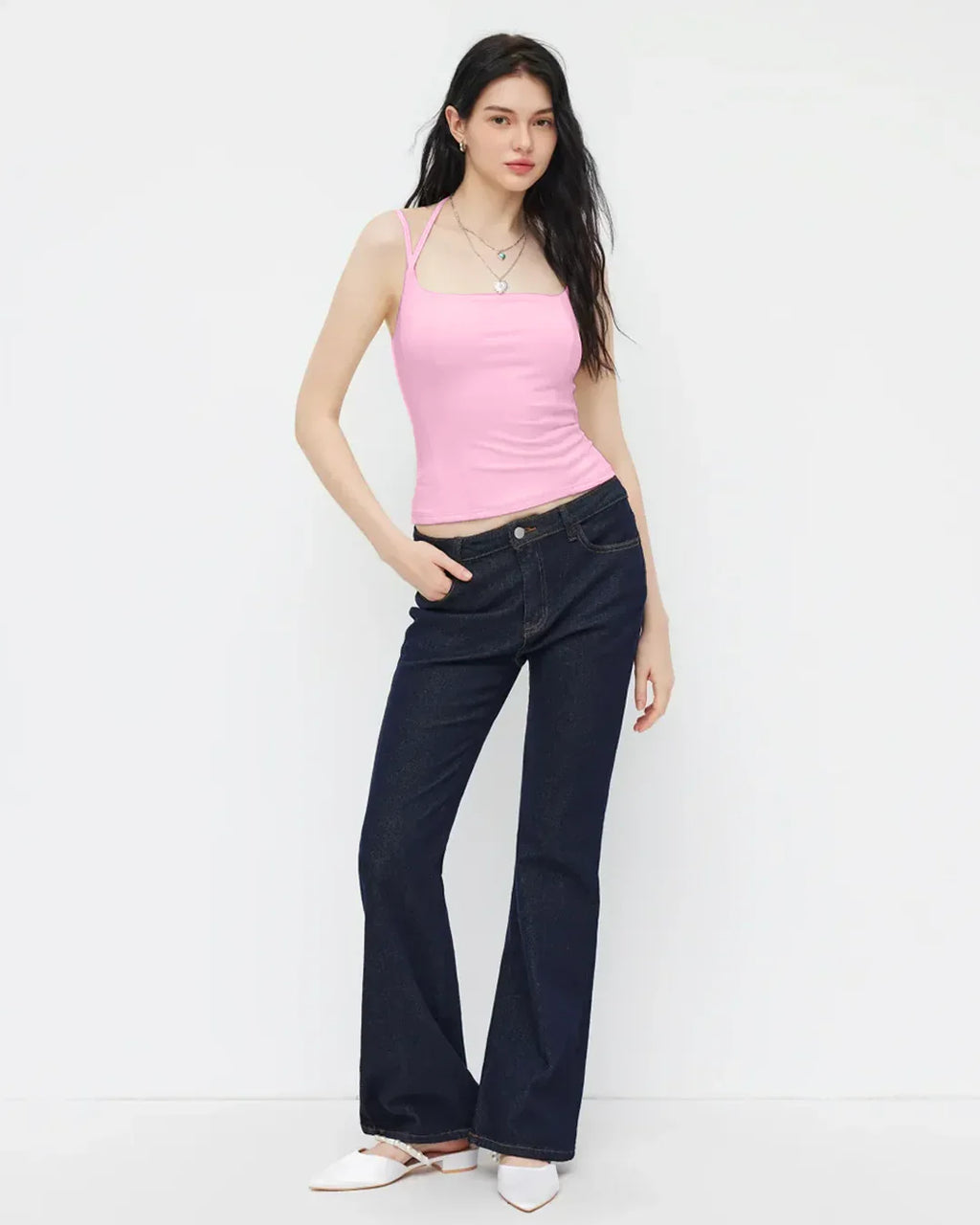 Minimalist Square Neck Cami Top in Prism Pink