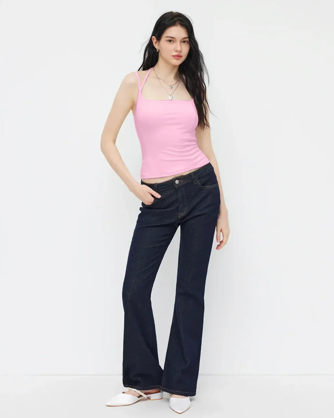 Minimalist Square Neck Cami Top in Prism Pink