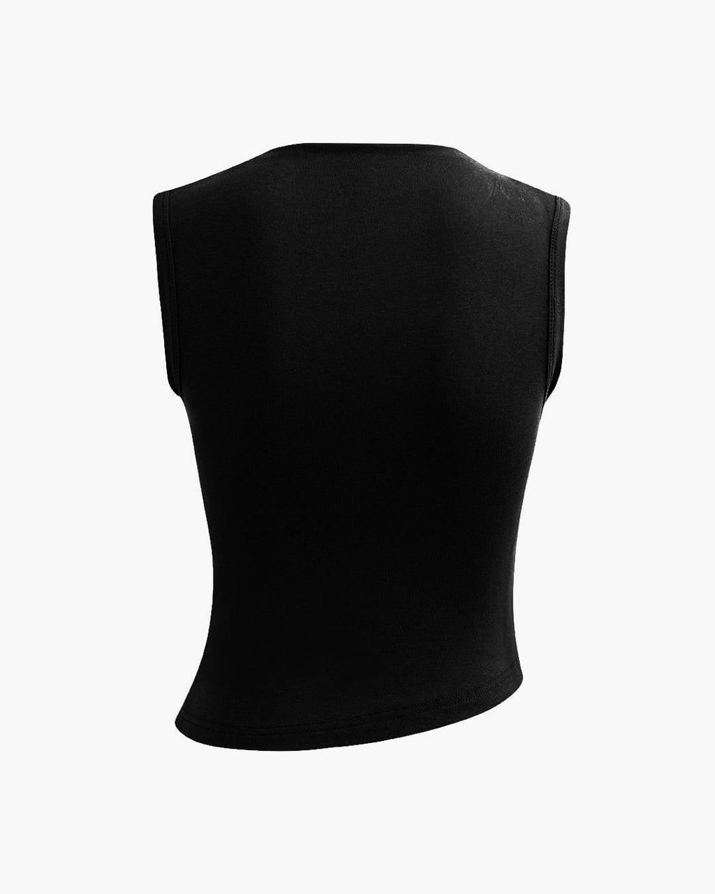 Mock Neck Asymmetric Ruched Tank Top In Black