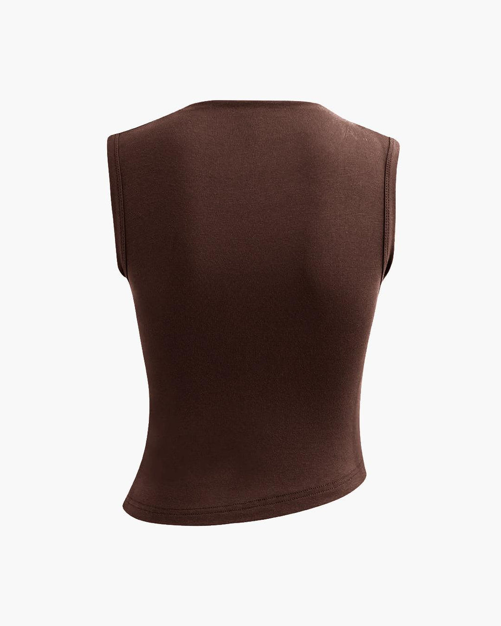 Mock Neck Asymmetric Ruched Tank Top In Chocolate Brown
