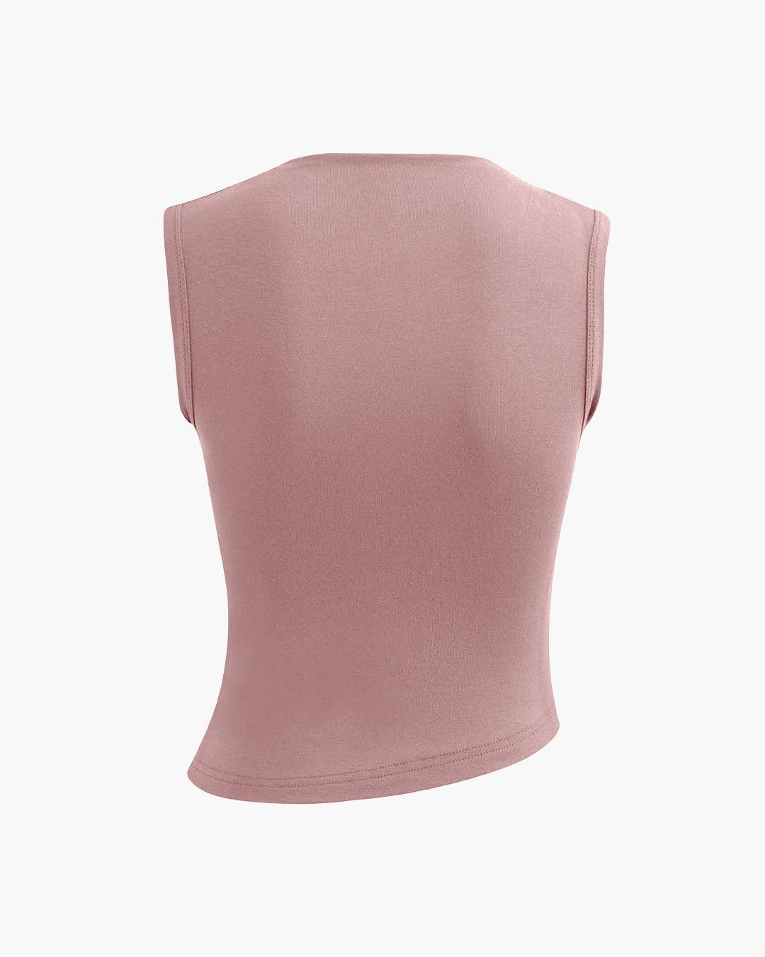 Mock Neck Asymmetric Ruched Tank Top In Dusty Pink