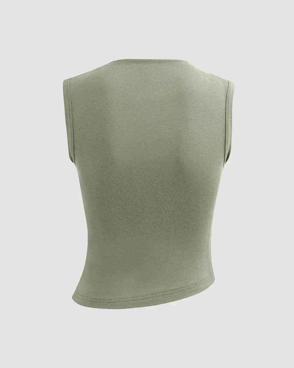 Mock Neck Asymmetric Ruched Tank Top In Herbal Green