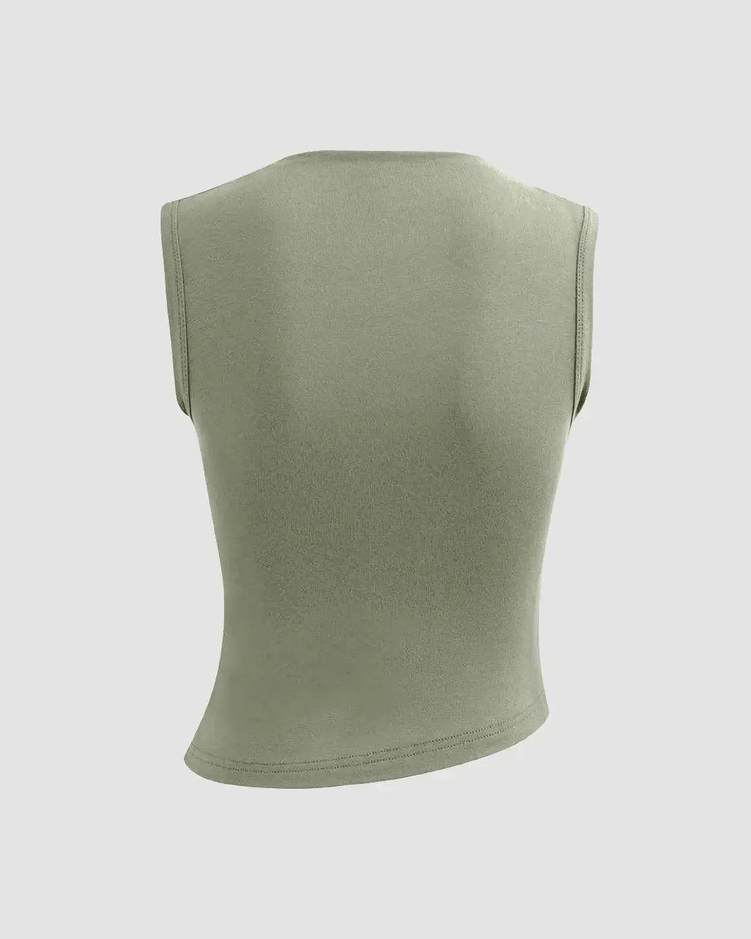 Mock Neck Asymmetric Ruched Tank Top In Herbal Green