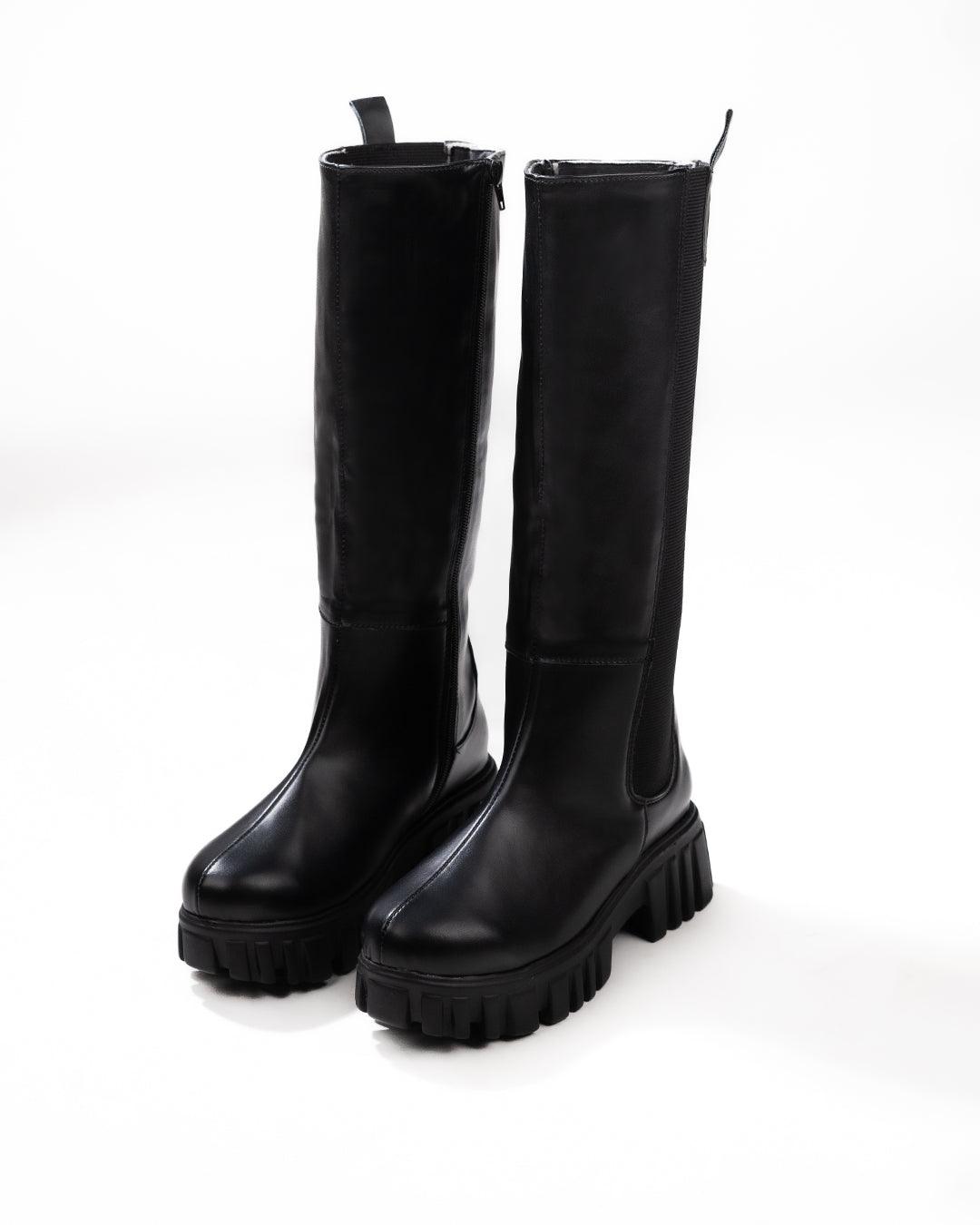 Motorcycle Side Zipper Chunky Sole Knee Boots