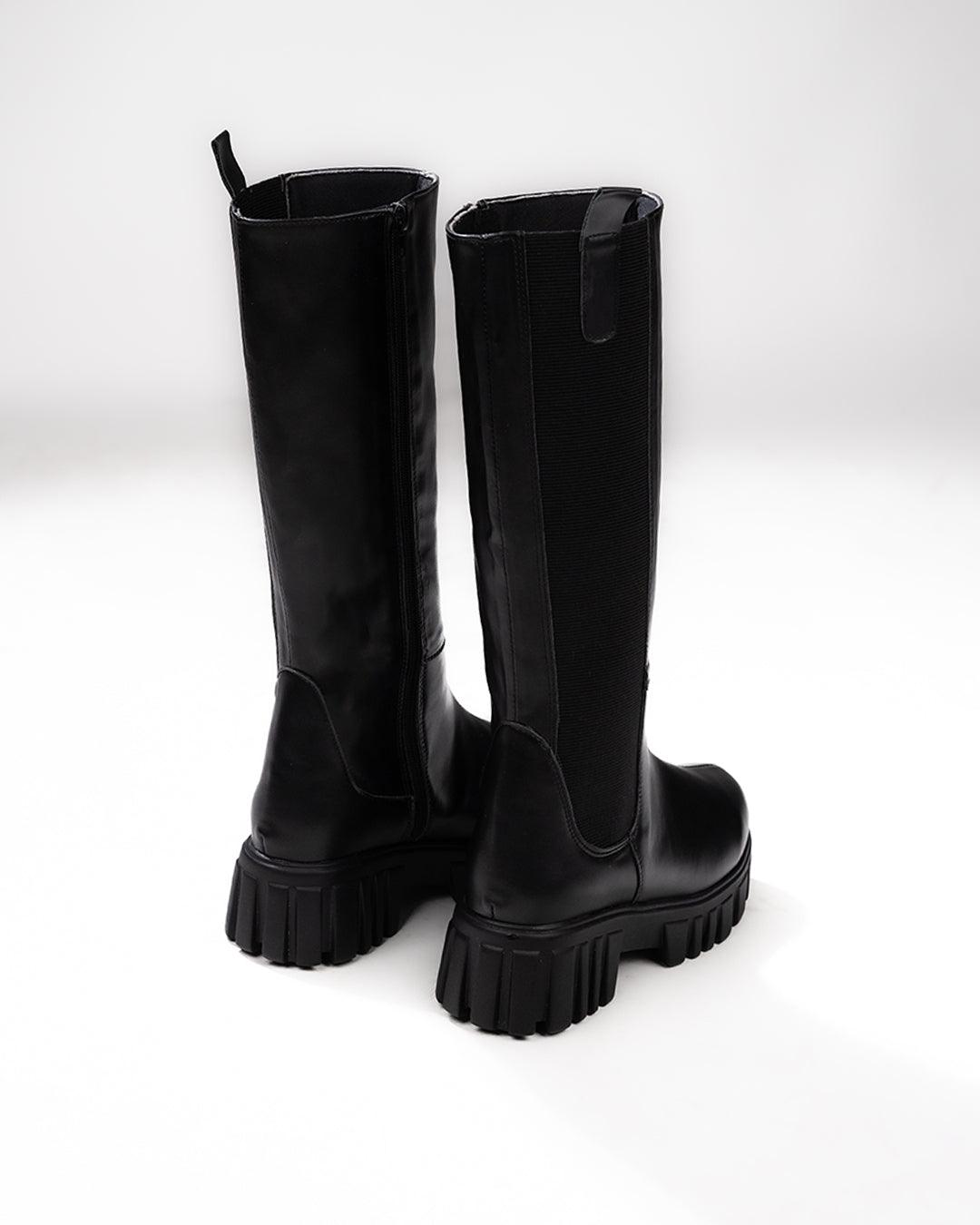 Motorcycle Side Zipper Chunky Sole Knee Boots