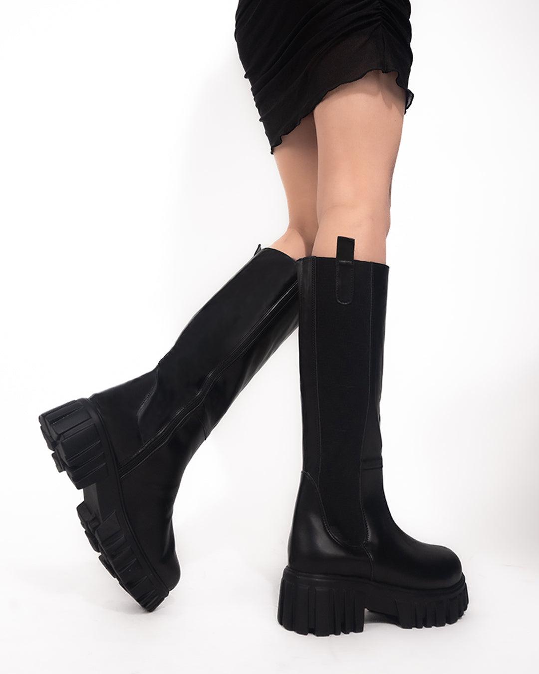 Motorcycle Side Zipper Chunky Sole Knee Boots