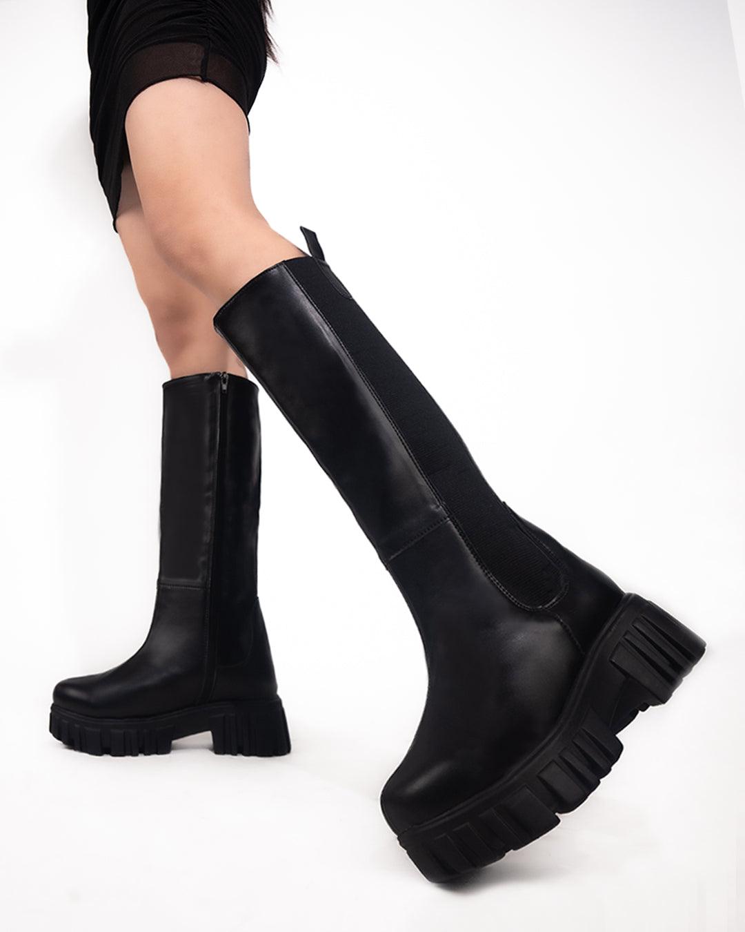 Motorcycle Side Zipper Chunky Sole Knee Boots