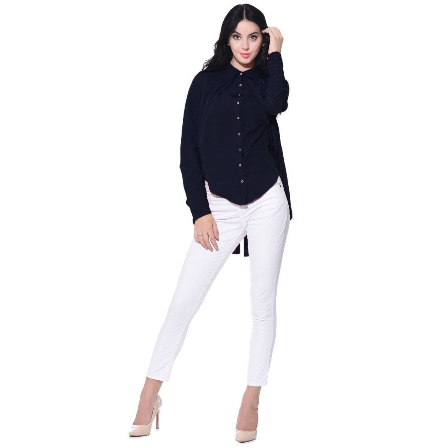 Ruffle Overlay Crepe Shirt