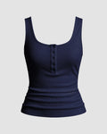 Navy Blue Ribbed Scoop Neck Tank Top with Buttons