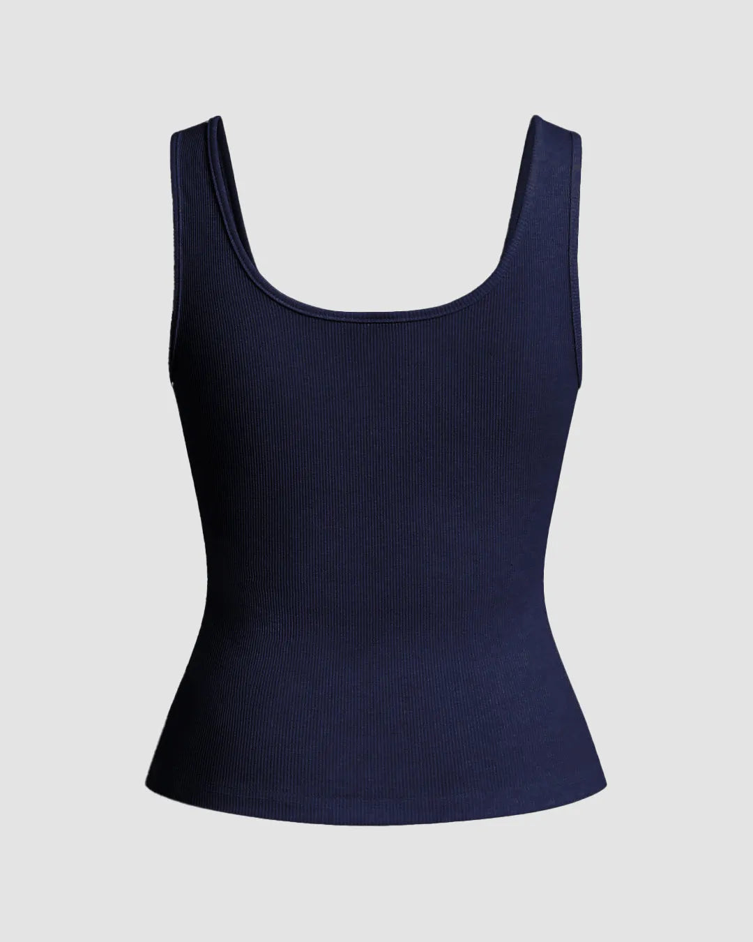 Navy Blue Ribbed Scoop Neck Tank Top with Buttons