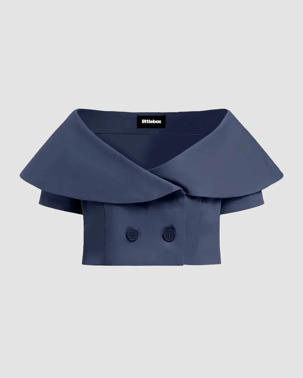 Navy Off-Shoulder Cropped Blazer Top with Button Detail