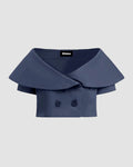Navy Off-Shoulder Cropped Blazer Top with Button Detail