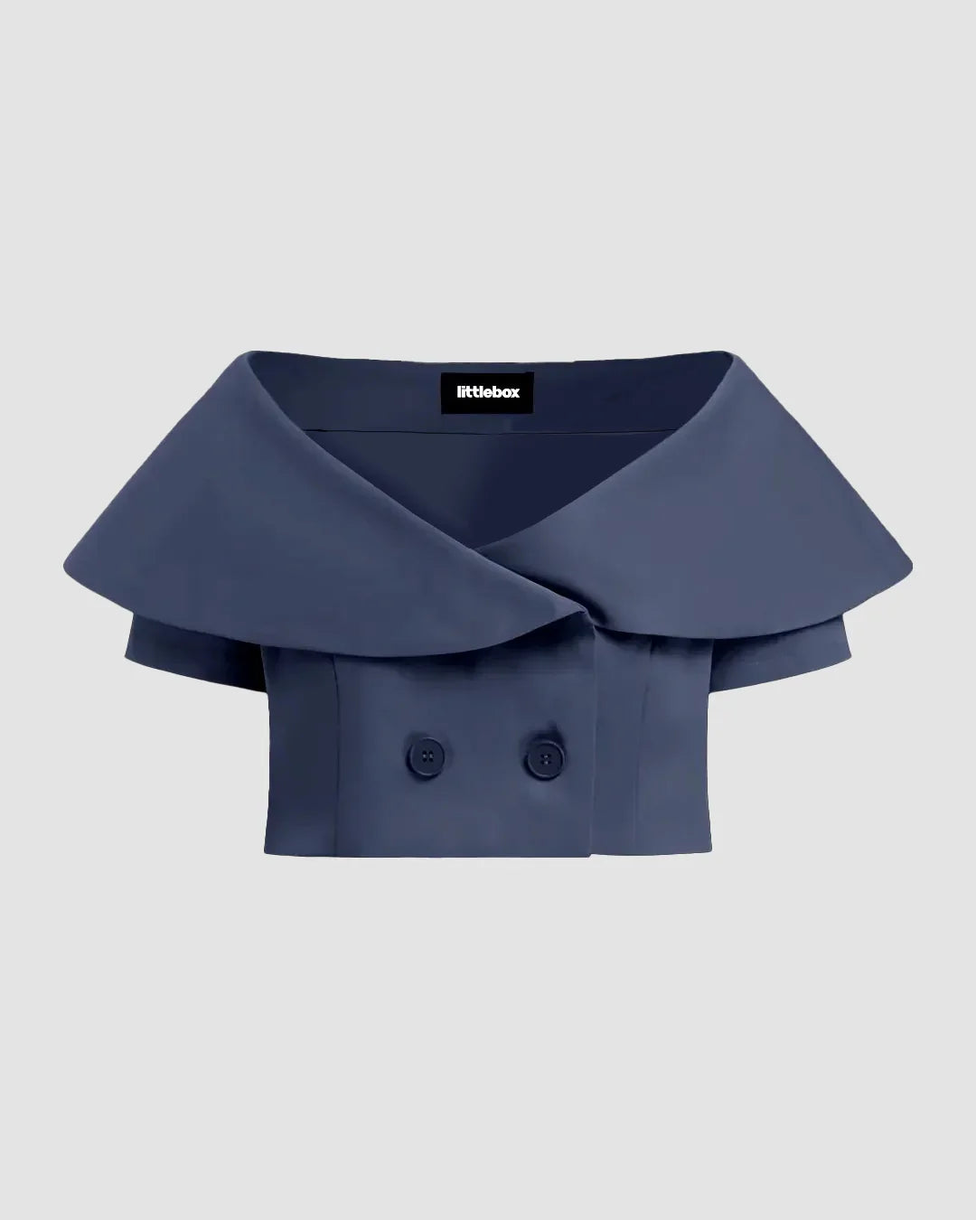 Navy Off-Shoulder Cropped Blazer Top with Button Detail