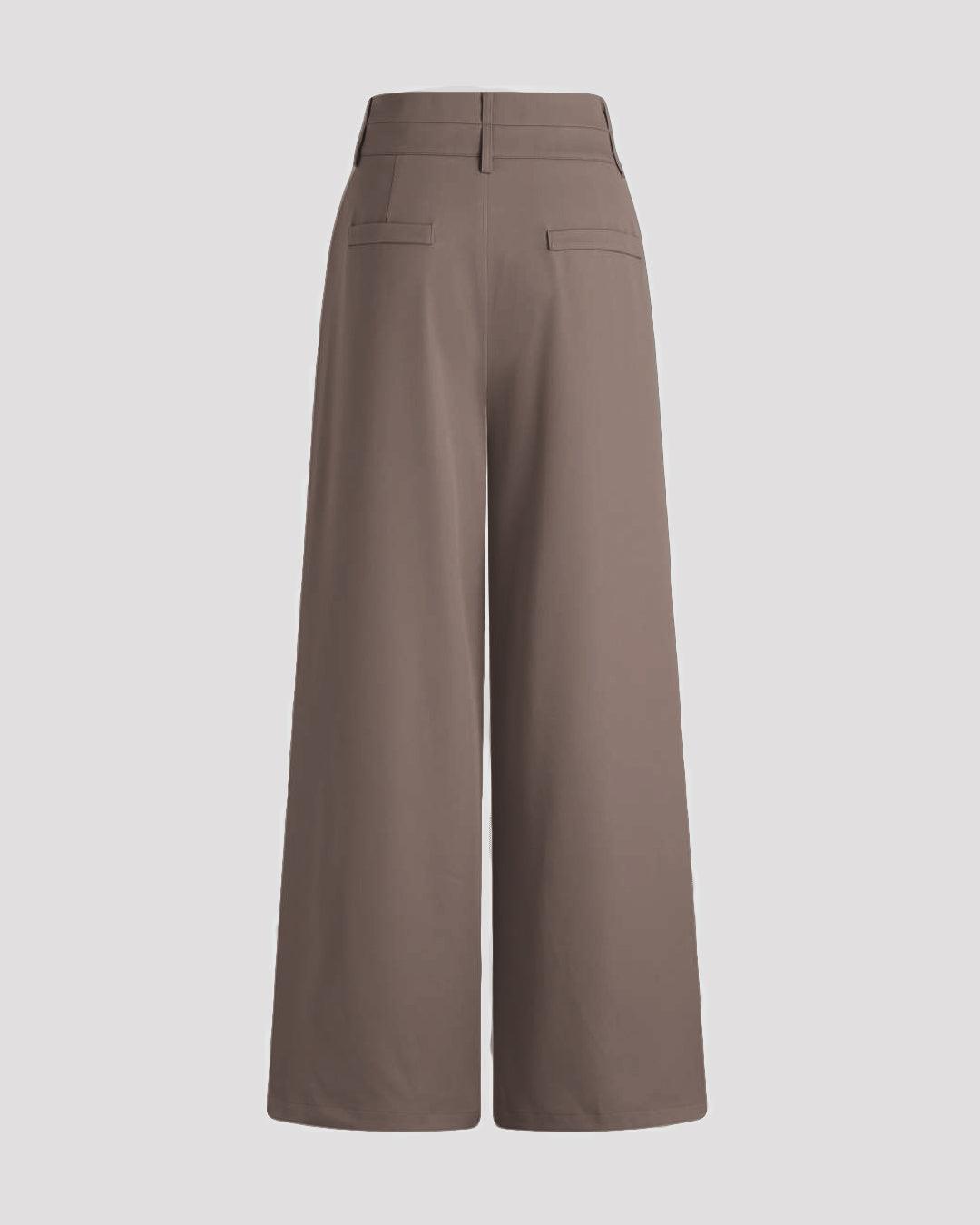 New Nostalgia Solid High Waist Pleated Wide Leg Pants In Cappucino