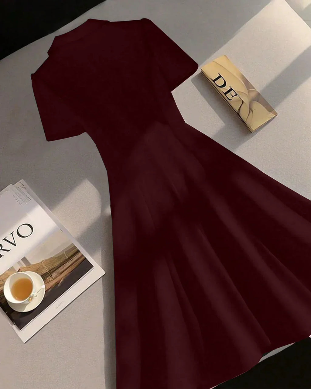 Notch Collar Buttoned Fit & Flare Mini Dress in Chocolate