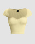 Sweetheart Neck Sheer Cap Sleeve Top in Vanilla