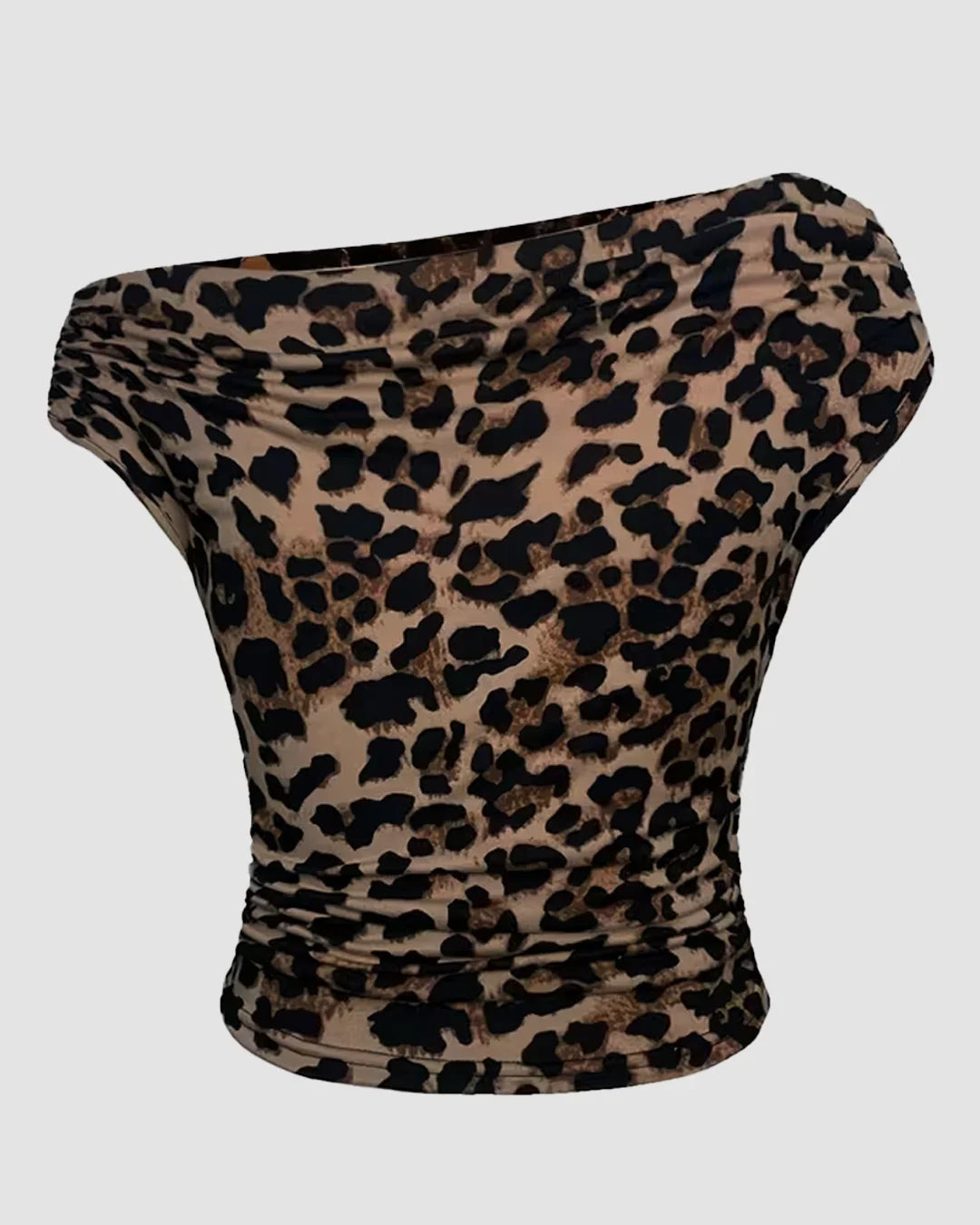 Off-Shoulder Leopard Print Fitted Stylish Draped Design Top