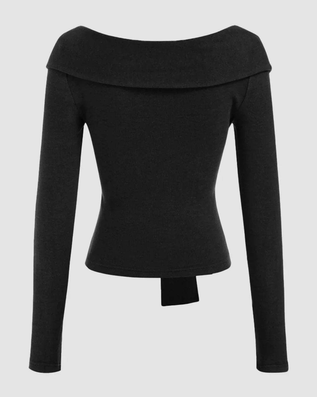 Off-Shoulder Slim Fit Straight Hem Solid Long Sleeve Crop Top in Black