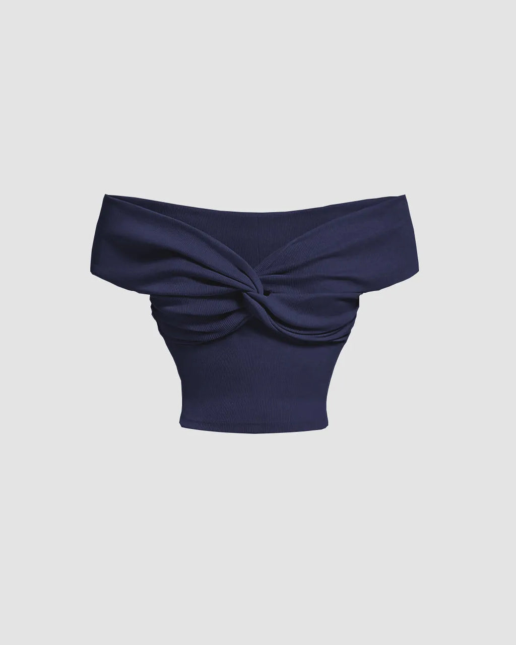 Off-Shoulder Soft Ribbed Knit Crop Top In Navy Blue
