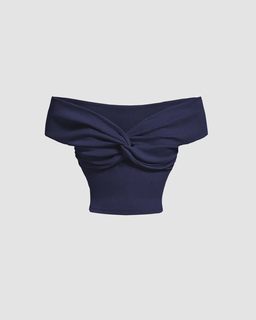 Off-Shoulder Soft Ribbed Knit Crop Top In Navy Blue