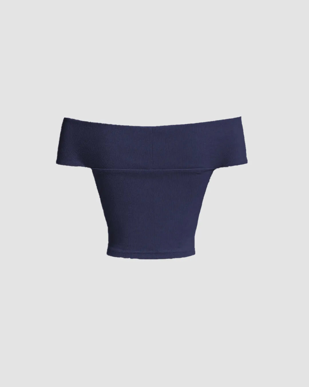 Off-Shoulder Soft Ribbed Knit Crop Top In Navy Blue