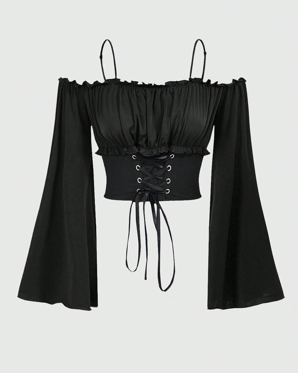 Off-The-Shoulder Bell Sleeve Short Top In Black