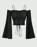 Off-The-Shoulder Bell Sleeve Short Top In Black