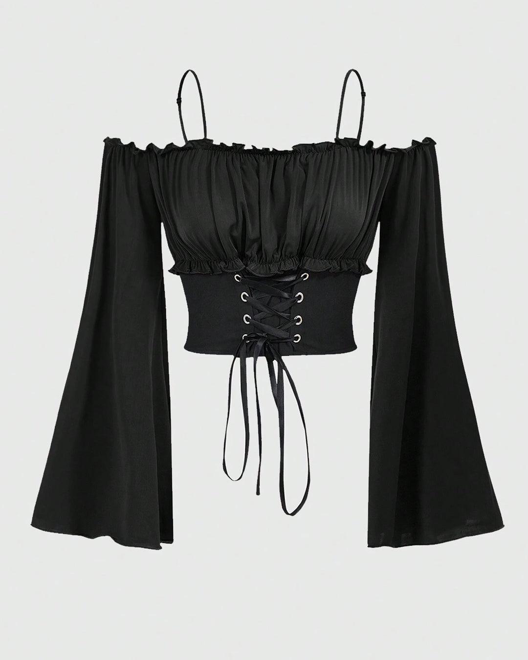 Off-The-Shoulder Bell Sleeve Short Top In Black