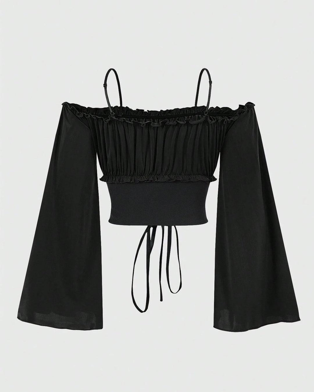 Off-The-Shoulder Bell Sleeve Short Top In Black