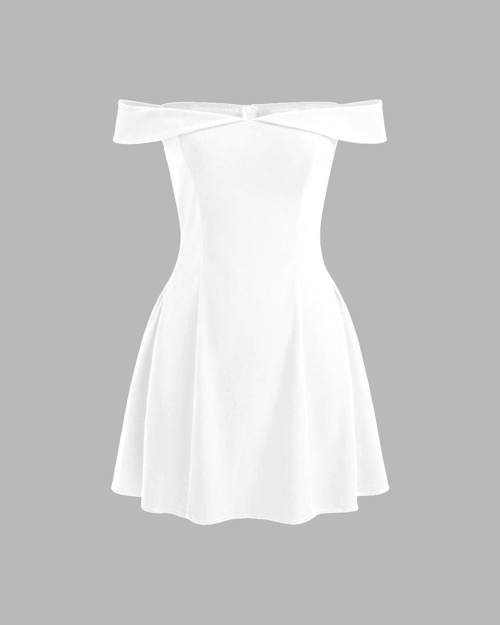 Off- Shoulders Solid Zipper White Mini Dress