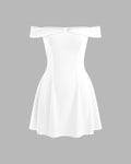 Off- Shoulders Solid Zipper White Mini Dress