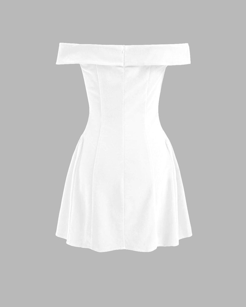 Off- Shoulders Solid Zipper White Mini Dress