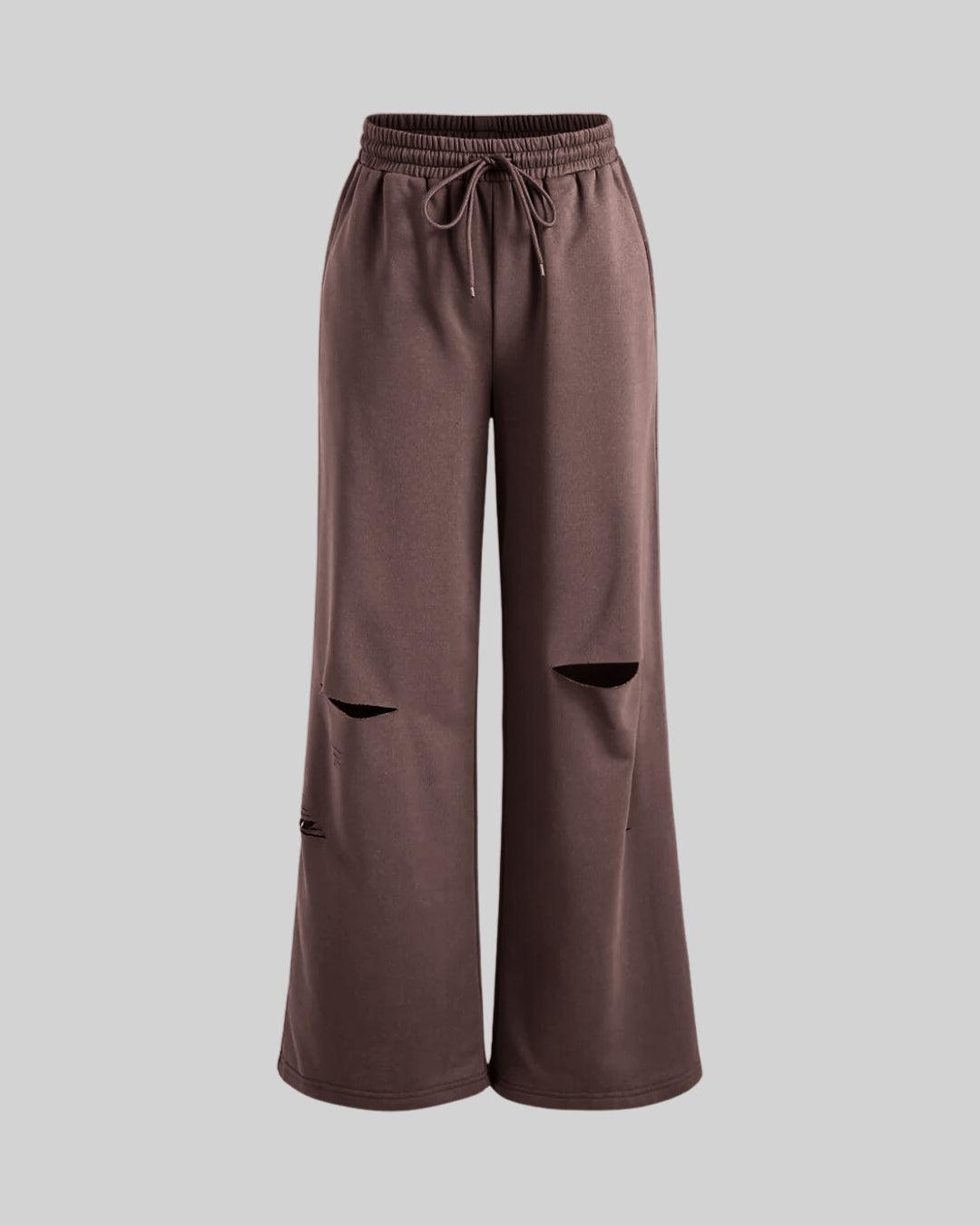 Off Duty Aesthetic Tiered Casual Trouser In Brown