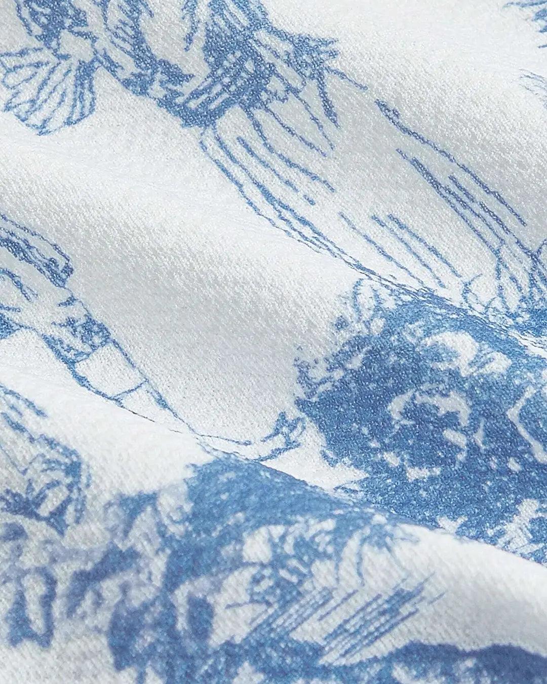 Off Shoulder Crop Blue And White Printed Corset Top