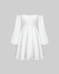 Off Shoulder Lantern Sleeve Frill Trim Dress In White