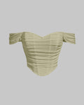 Off Shoulder Ruched Textured Solid Crop Top in Green