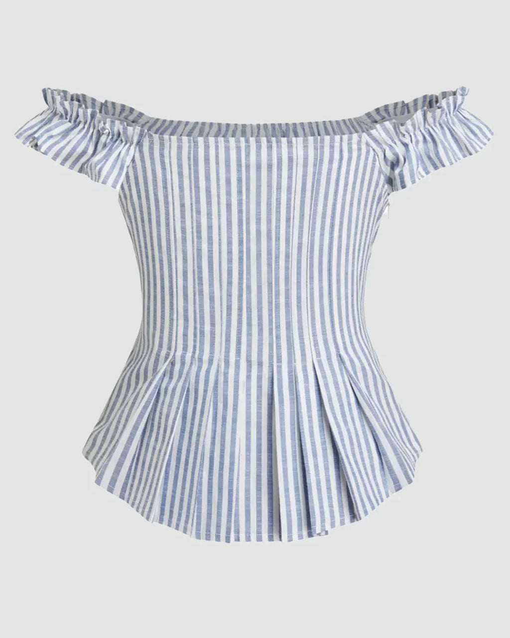 Off Shoulder Striped Button Down Top in Blue and White