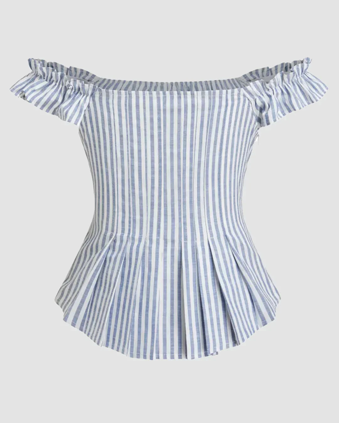 Off Shoulder Striped Button Down Top in Blue and White