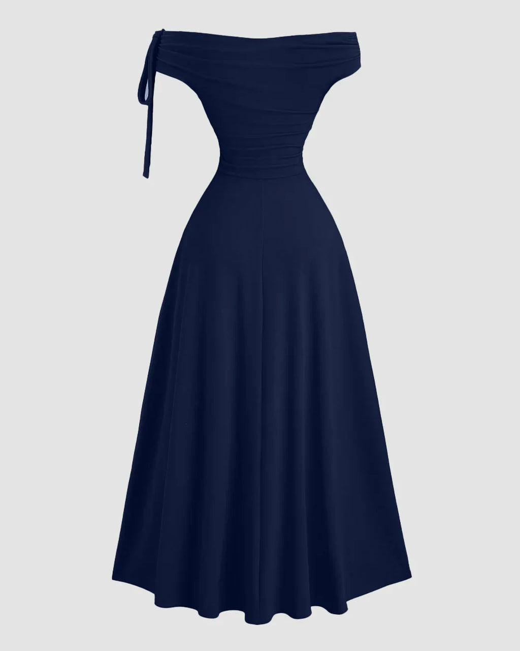 Off Shoulder Tie Up Fitted Long Dress in Navy Blue